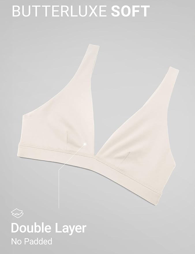 CRZ YOGA Butterluxe Soft Double Lined Deep V Neck Sports Bras for Women - Open Back Yoga Crop Top Casual Non Padded