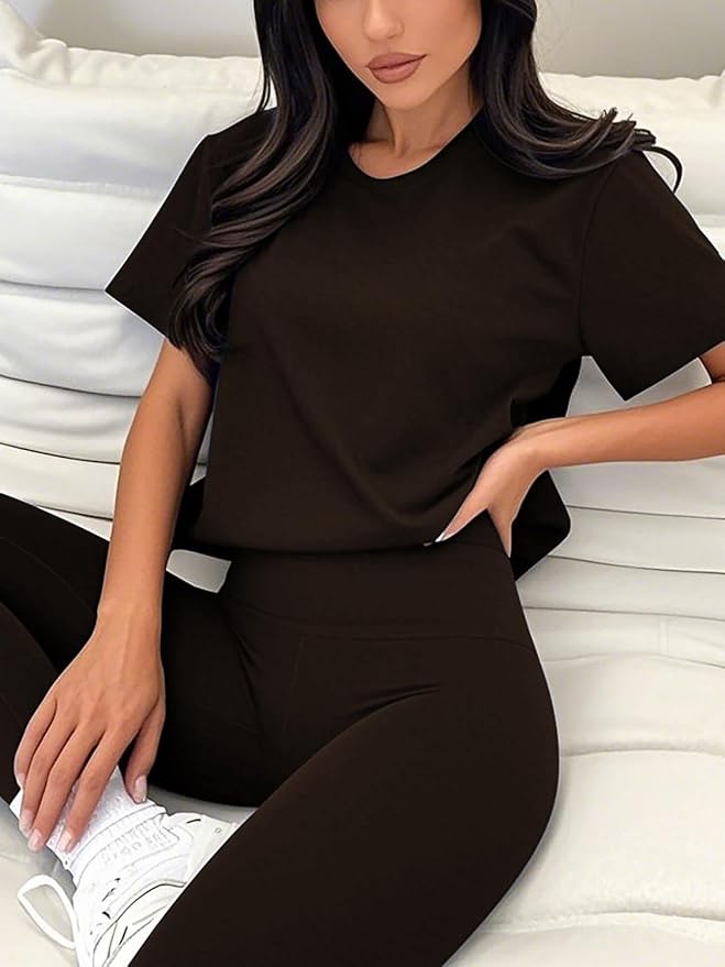 ZFLM casual sportswear 3-piece set high waist tight pants yoga pants short sleeved round neck yoga set