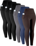 LZYVOO Leggings with Pockets for Women, 6 Packs Soft High Waisted Tummy Control Workout Yoga Pants