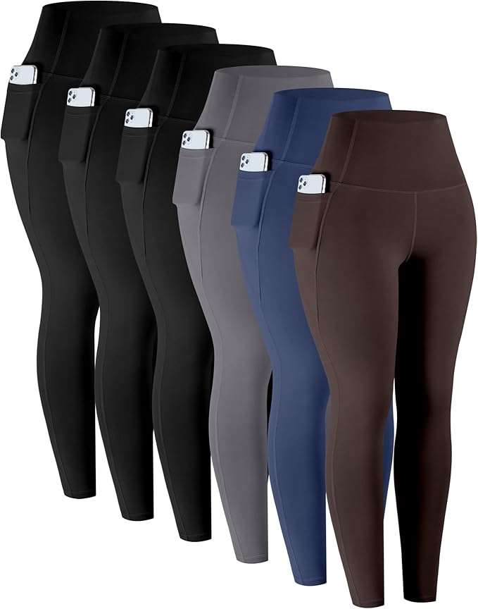LZYVOO Leggings with Pockets for Women, 6 Packs Soft High Waisted Tummy Control Workout Yoga Pants
