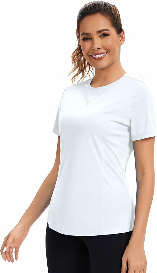 AVOOGUE Women's Short Sleeve Workout Tops Quick Dry Athletic UPF50+ Sun Protection Shirts Gym Hiking Running Yoga Clothes