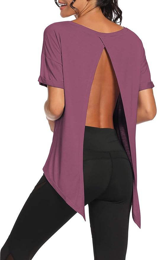 Bestisun Workout Tank Tops Open Back Yoga Exercise Shirts Tie Back Athletic Clothes for Women