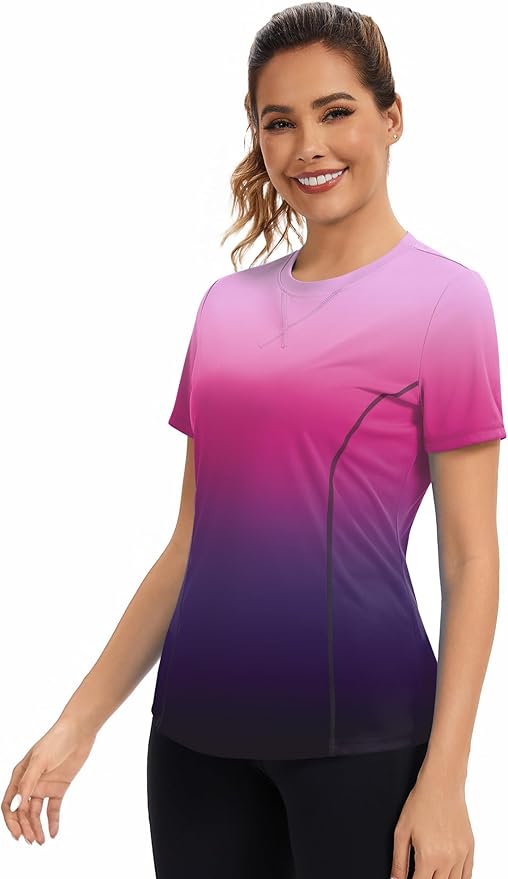 AVOOGUE Women's Short Sleeve Workout Tops Quick Dry Athletic UPF50+ Sun Protection Shirts Gym Hiking Running Yoga Clothes