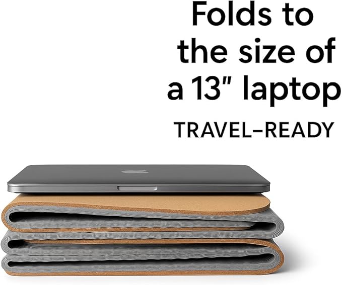 Roam & Wrap TRUE FOLDING Cork Yoga Mat 5mm Thick - Not Rolled, Fits in Backpack & Carry-On - Non-Slip Portable Mat for Travel, Pilates & Gym