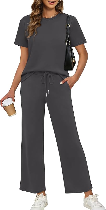 XIEERDUO Women's Side Slit Lounge Sets 2026 Fashion 2 Piece Travel Outfits Cozy Loungewear Wide Leg Tracksuits S-3XL