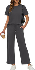 XIEERDUO Women's Side Slit Lounge Sets 2026 Fashion 2 Piece Travel Outfits Cozy Loungewear Wide Leg Tracksuits S-3XL