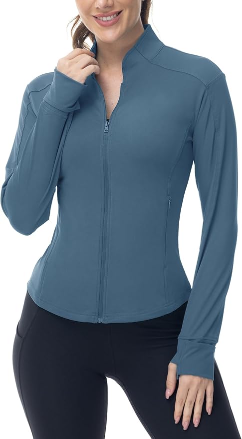 BGOWATU Women's Workout Athletic Jacket Full Zip Running Jackets Gym Yoga Track Tops with Pockets Thumb Hole