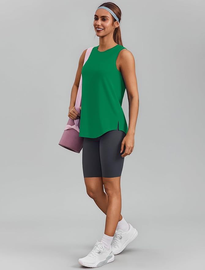 PINSPARK Workout Tops for Women Sleeveless Athletic Tank Tops UPF 50+ Running Tanks with Side Slits Loose Fit Gym Yoga Shirt