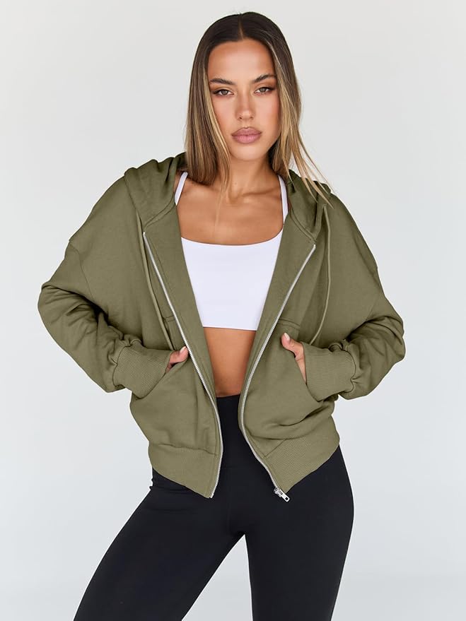Trendy Queen Hoodies for Women Full Zip Up Cropped Sweatshirts Jackets Casual Comfy Gym Tops Fall Outfits Winter Clothes 2026