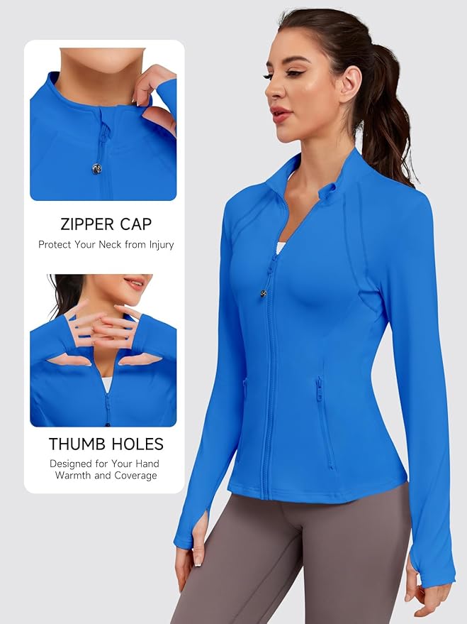 VUTRU Women Athletic Jacket Fitted Workout Running Zip Up Track Coat Layer with Thumb Holes Pockets for Yoga Gym Travel