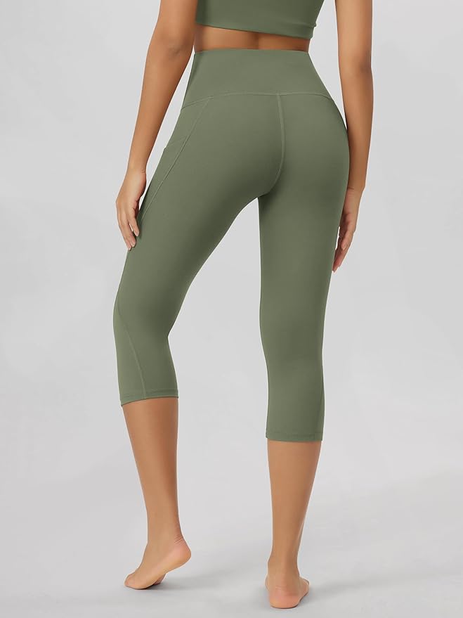 ODODOS Women's High Waisted Yoga Capris with Pockets, Tummy Control Non See Through Workout Athletic Running Capri Leggings
