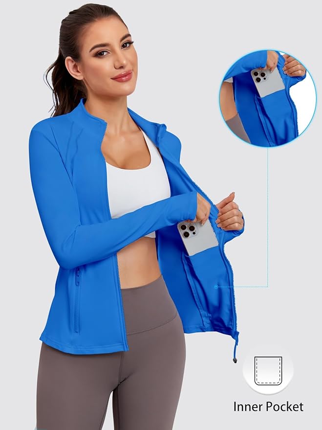 VUTRU Women Athletic Jacket Fitted Workout Running Zip Up Track Coat Layer with Thumb Holes Pockets for Yoga Gym Travel