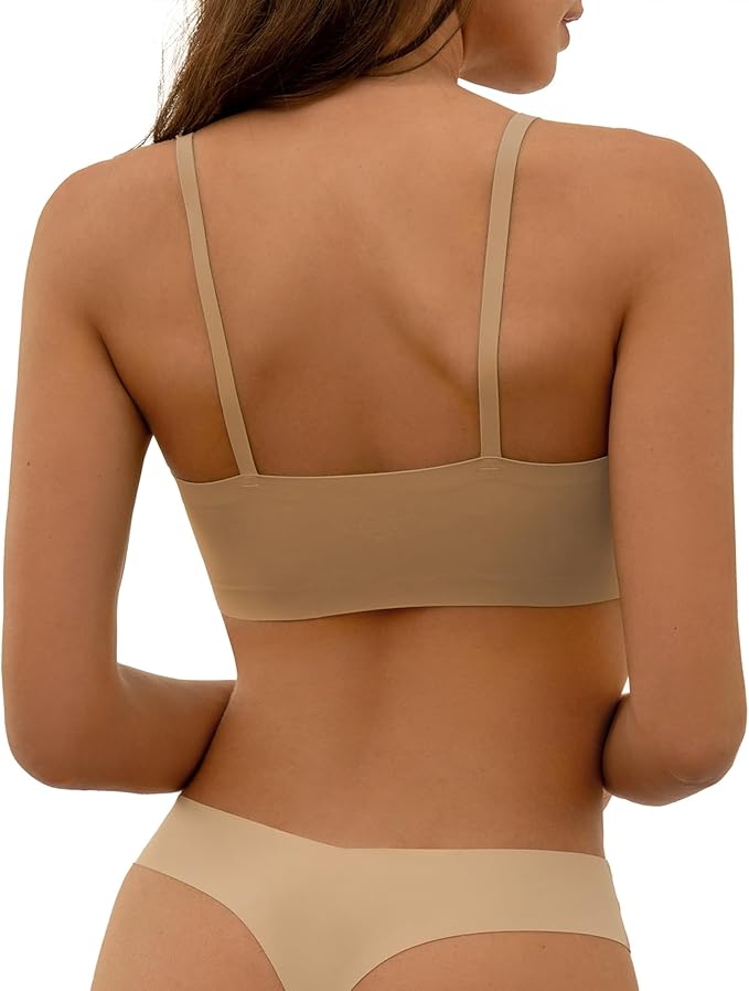 DEANGELMON V Neck Bra Padded Seamless Adjustable Straps Bralettes Everyday Basic Sleeping Bras Multiple Pack