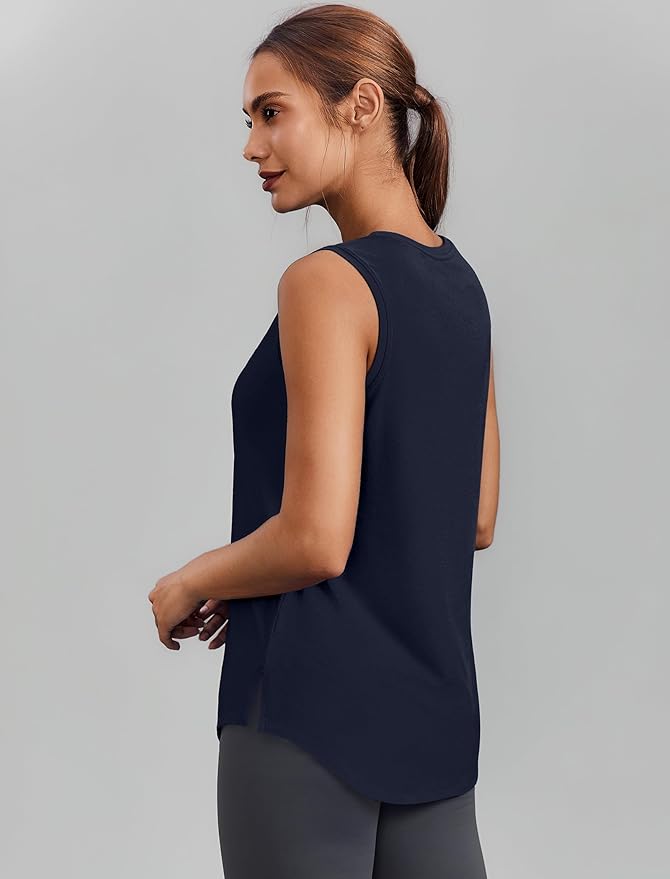 PINSPARK Workout Tops for Women Sleeveless Athletic Tank Tops UPF 50+ Running Tanks with Side Slits Loose Fit Gym Yoga Shirt