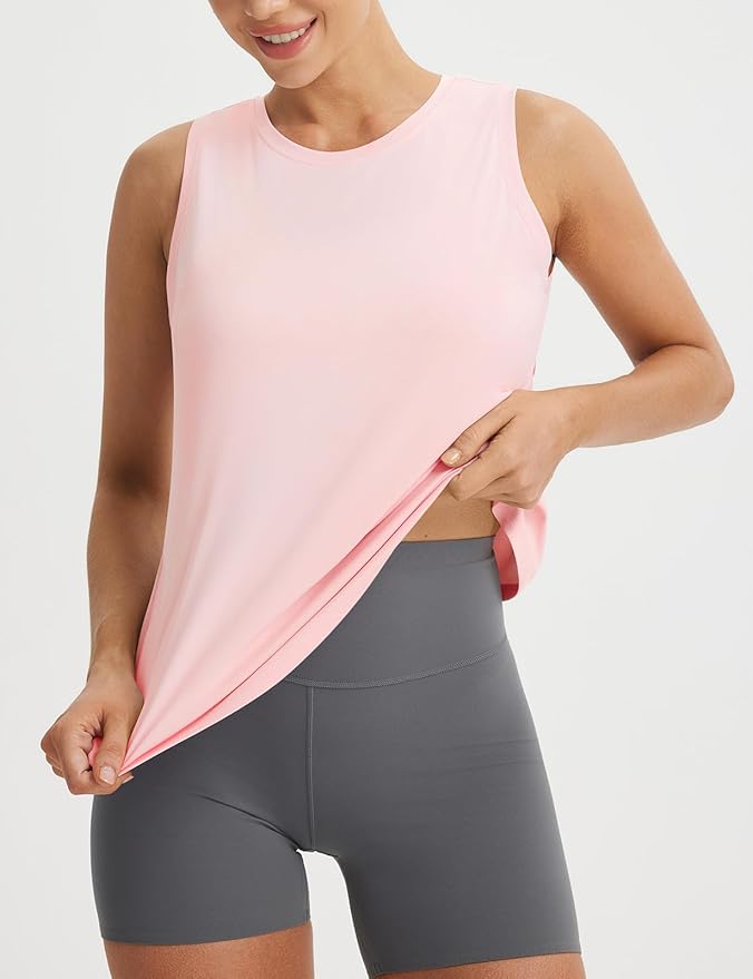 baleaf Women's Workout Tops Athletic Tank Tops Loose Fit Sleeveless Open Back Running Shirts UPF50+ Gym Exercise Yoga