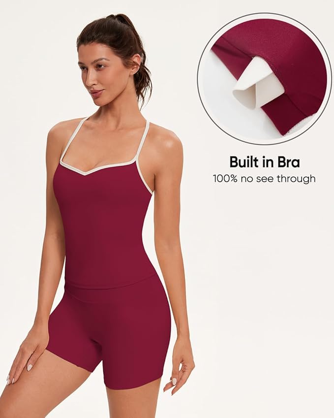 OMKAGI Sports Bras for Women Cute Sweetheart Neck Workout Tank Tops Open Back Yoga Bra Top
