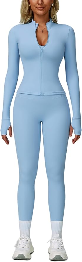Yknktstc Womens Two Piece Tracksuit Set Long Sleeve Zipper Jacket with Athletic High Waist Leggings Workout Outfit