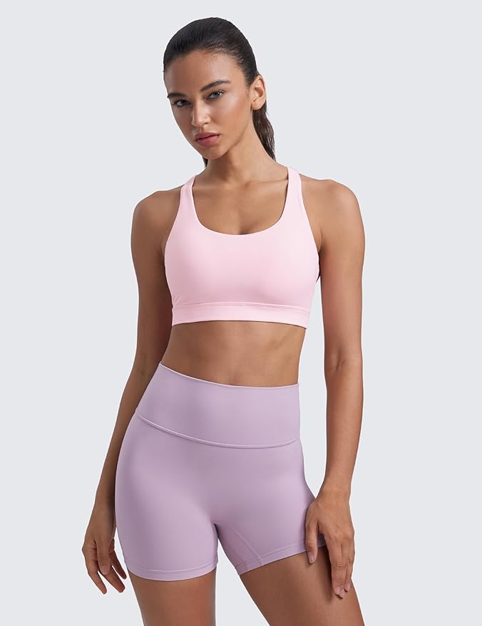 CRZ YOGA Naked Feeling Strappy Padded Sports Bras for Women - Fitness Workout Top Criss Cross Back Yoga Cami