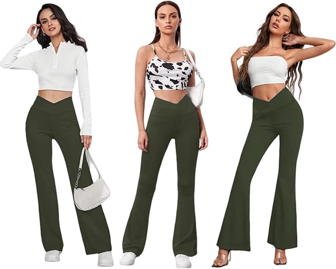 DLOODA Women's Flare Leggings with Pockets Crossover High Waisted Bootcut Yoga Pants Tummy Control Bell Bottom Leggings