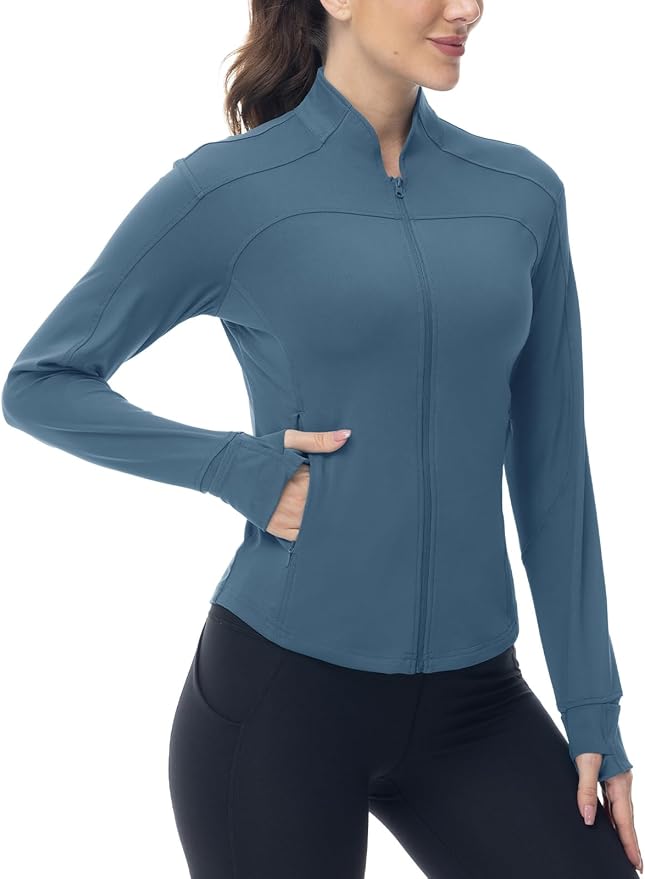 BGOWATU Women's Workout Jacket Lightweight Zip up Running Athletic Jackets with Thumb Holes