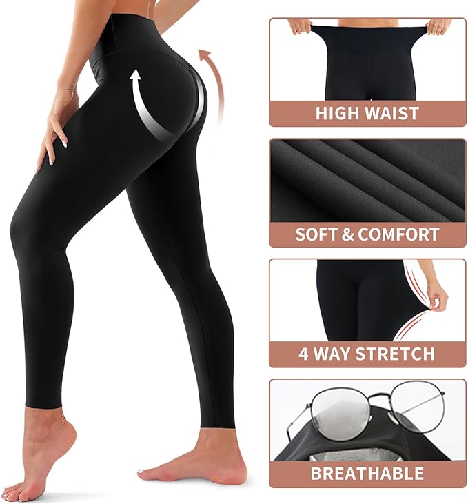 Bluemaple High Waisted Leggings for Women - Tummy Control Pants Non See Through Workout Soft Yoga Pants for Running Plus Size