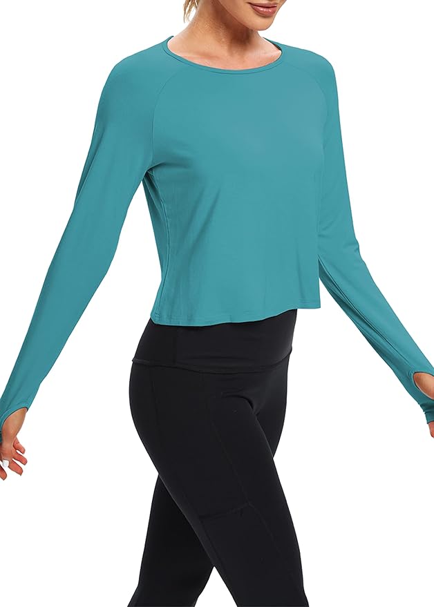 Bestisun Long Sleeve Workout Running Shirts Athletic Yoga Gym Crop Tops for Women