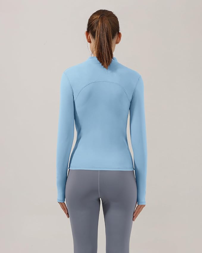 Locachy Women's Slim Fit Full Zip Athletic Running Sports Workout Jacket with Thumb Holes
