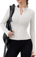 Women Built-In Pockets Athletic Jackets Slim Fit Full Zip up Workout Yoga Gym Jacket with Thumb Holes