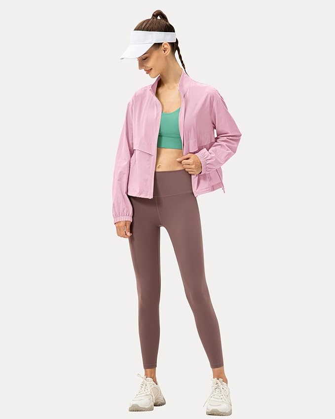 Locachy Women's Lightweight Zip Up Athletic Jacket Stand Collar Windproof Sun Protection Workout Outdoor Jacket
