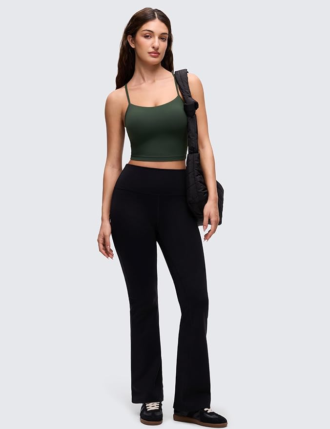 CRZ YOGA Butterluxe Y Back Crop Tank Tops for Women - Spaghetti Straps Racerback Padded Yoga Workout Longline Sports Bras