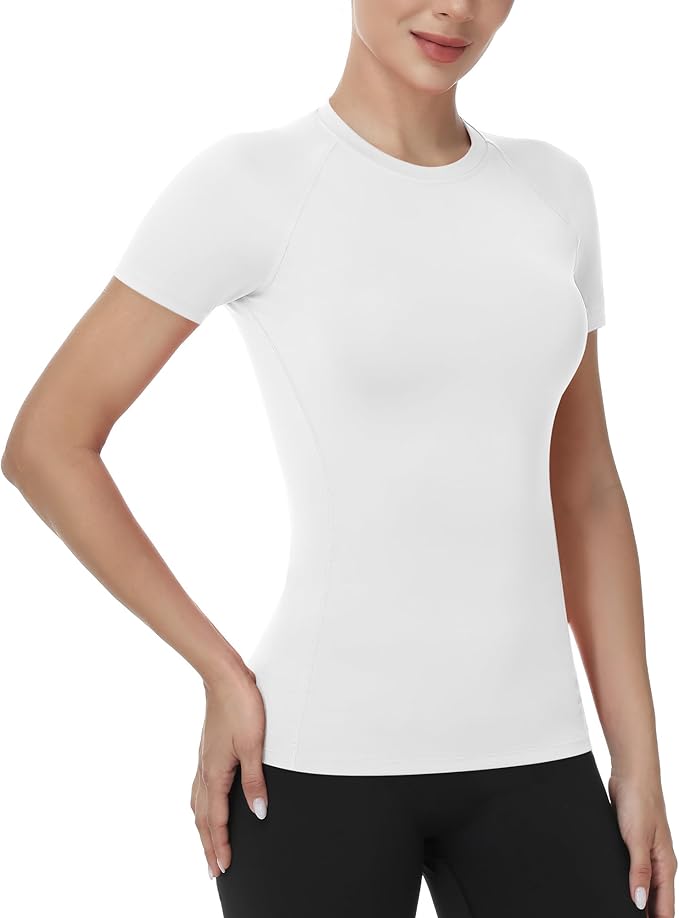 Runhit Compression Shirt Women Short Sleeve Workout Tops Athletic Gym Moisture Wicking T-Shirt Running Yoga Base Layer