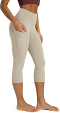 ODODOS Women's High Waisted Yoga Capris with Pockets, Tummy Control Non See Through Workout Athletic Running Capri Leggings