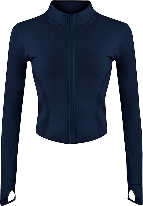 Yeokou Womens Active Zip Up Running Workout Cropped Bbl Athletic Jacket with Thumb Holes