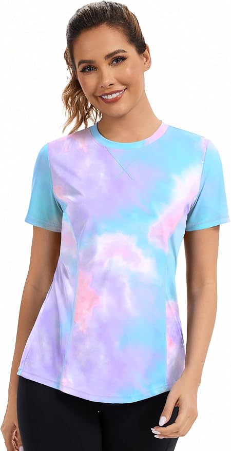 AVOOGUE Women's Short Sleeve Workout Tops Quick Dry Athletic UPF50+ Sun Protection Shirts Gym Hiking Running Yoga Clothes