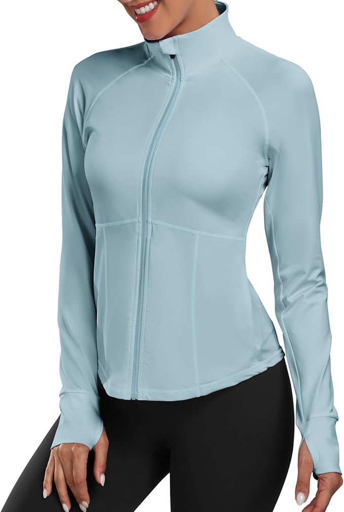 Women's Athletic Jackets Lightweight Sport Workout Jackets Zip Up Running Jackets with Thumb Holes for Gym Yoga