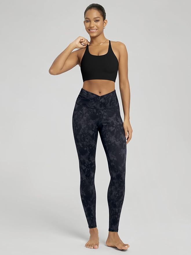 ODODOS Women's Cross Waist Yoga Leggings with Inner Pocket, 23"/25"/28" Gathered Crossover Workout Yoga Pants