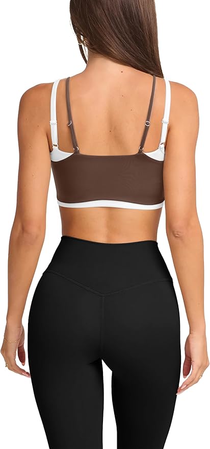 LASLULU Womens Double Layered Sports Bra Adjustable Spaghetti Straps Sexy Scoop Neck Wireless Padded Workout Yoga Crop Tops