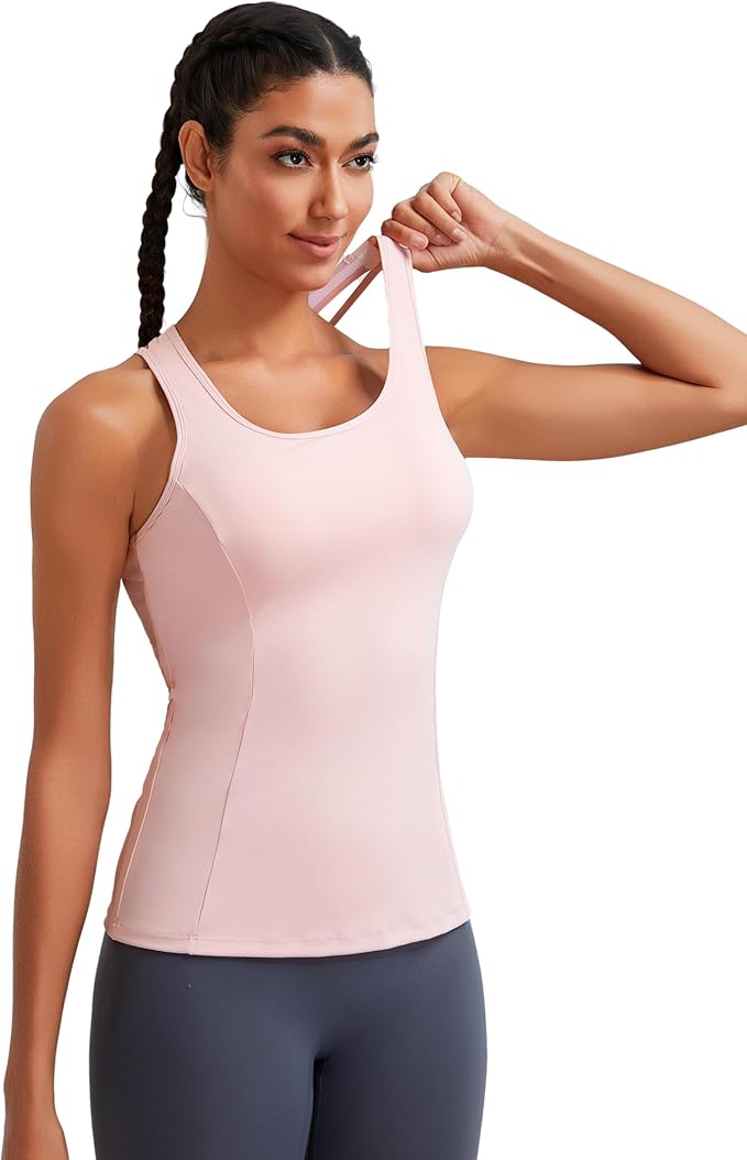 RUNNING GIRL Workout Tank Tops with Built in Bras for Women,Compression Shirt Strappy Back Athletic Yoga Tops
