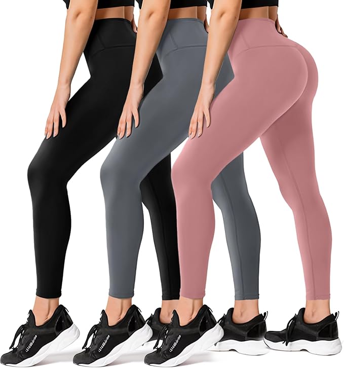 FULLSOFT 3 Pack Leggings for Women High Waisted Soft Black Yoga Pants for Workout Athletic Running Reg & Plus Size
