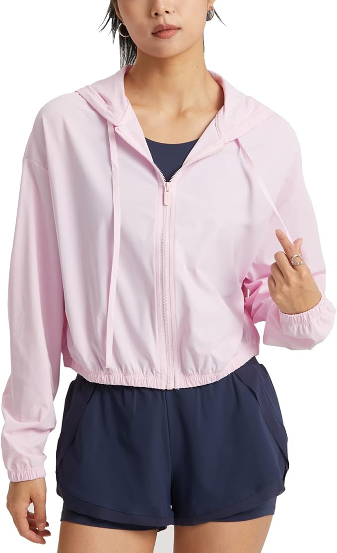 altiland Women's UPF 50+ Sun Protection Cropped Jackets Zip Up Cooling Shirt Athletic Workout Running Hoodie