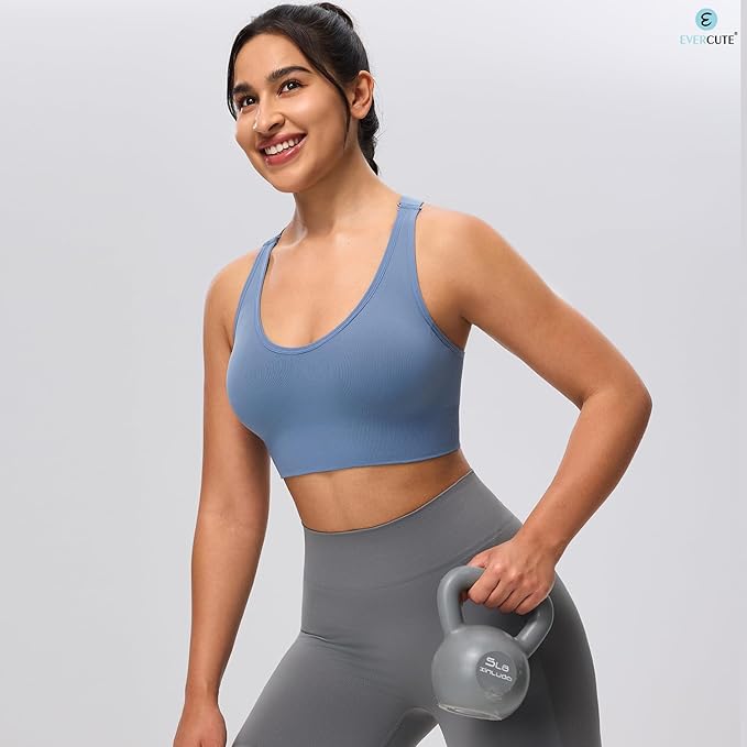 Evercute Sports Bras for Women Padded Medium Support Criss Cross Strappy Bra Seamless High Impact Yoga Exercise Athletic Bras