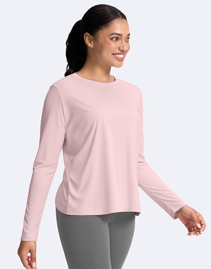 SANTINY Women's Lightweight Long Sleeve Workout Tops Split Back Gym Running Hiking Athletic Shirt Quick Dry UPF 50+ Sun Shirt