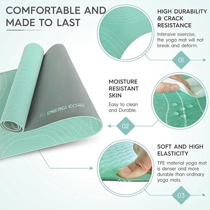 Rubber Yoga Mat (72" x 24" x 5mm) - Cruise Color Non-Slip Workout Mat with Alignment Lines for Women & Men - Durable, Eco-Friendly, Latex-Free Exercise Mat for Home, Pilates & Fitness by ENERGI CORE