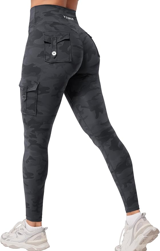 YEOREO CoreFlex Workout Cargo Leggings with Pockets for Women Hidden Scrunch Butt Lifting Leggings Gym Yoga Pants