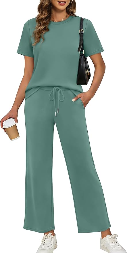 XIEERDUO Women's Side Slit Lounge Sets 2026 Fashion 2 Piece Travel Outfits Cozy Loungewear Wide Leg Tracksuits S-3XL