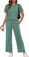 XIEERDUO Women's Side Slit Lounge Sets 2026 Fashion 2 Piece Travel Outfits Cozy Loungewear Wide Leg Tracksuits S-3XL