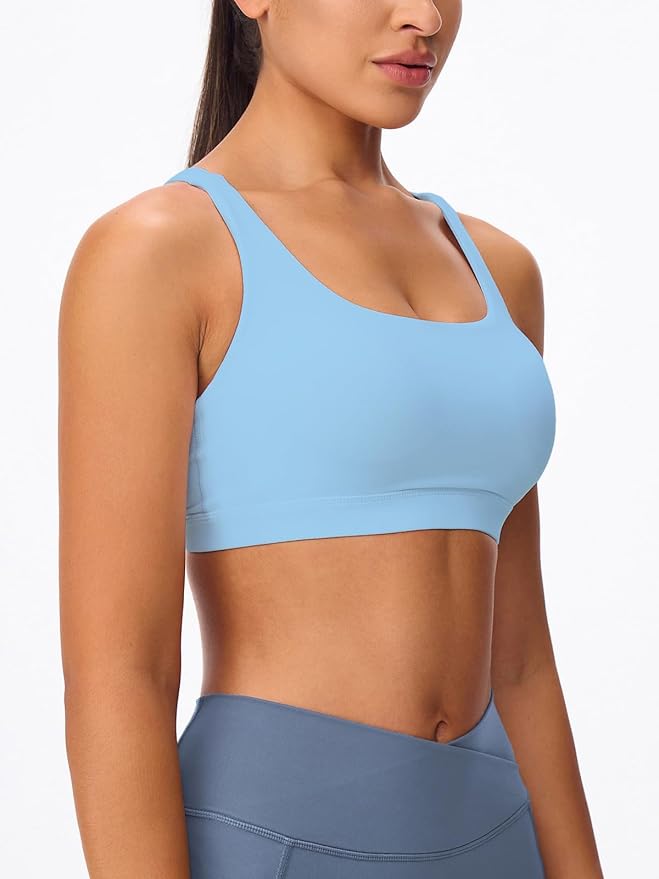 Women's Strappy Sports Bras Light Compression Crop Criss Cross Back Padded Workout Yoga Bra Supportive U Neckline