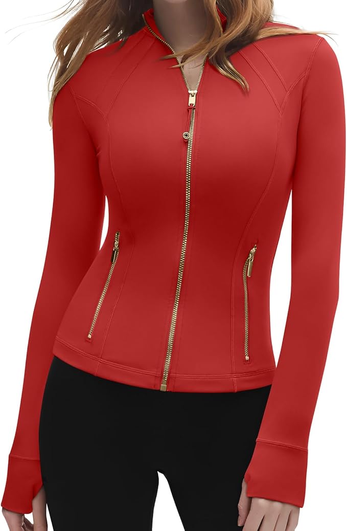 SUUKSESS Women Golden Full Zip Up Workout Cropped Jackets Lightweight Athletic Yoga Tops