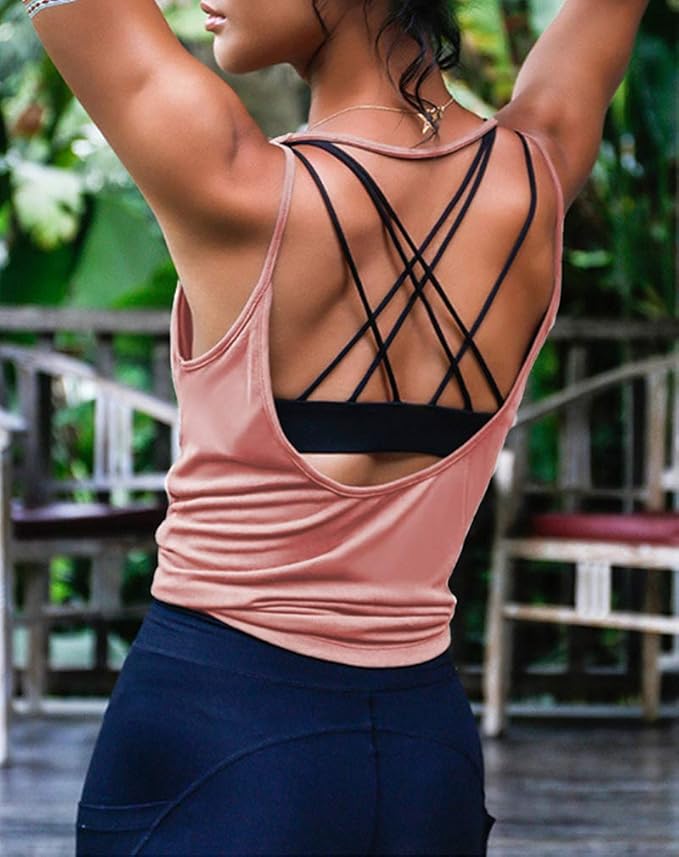 OYANUS Womens Summer Workout Tops Sexy Backless Yoga Shirts Open Back Activewear Running Sports Gym Tank Tops