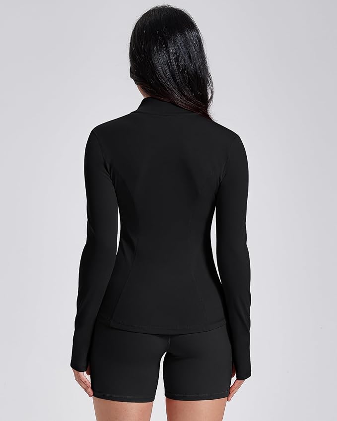 AVGO Womens Workout Jackets Lightweight Athletic Zip Up Jacket Slim Fit Running Gym Top with Pockets & Thumb Holes